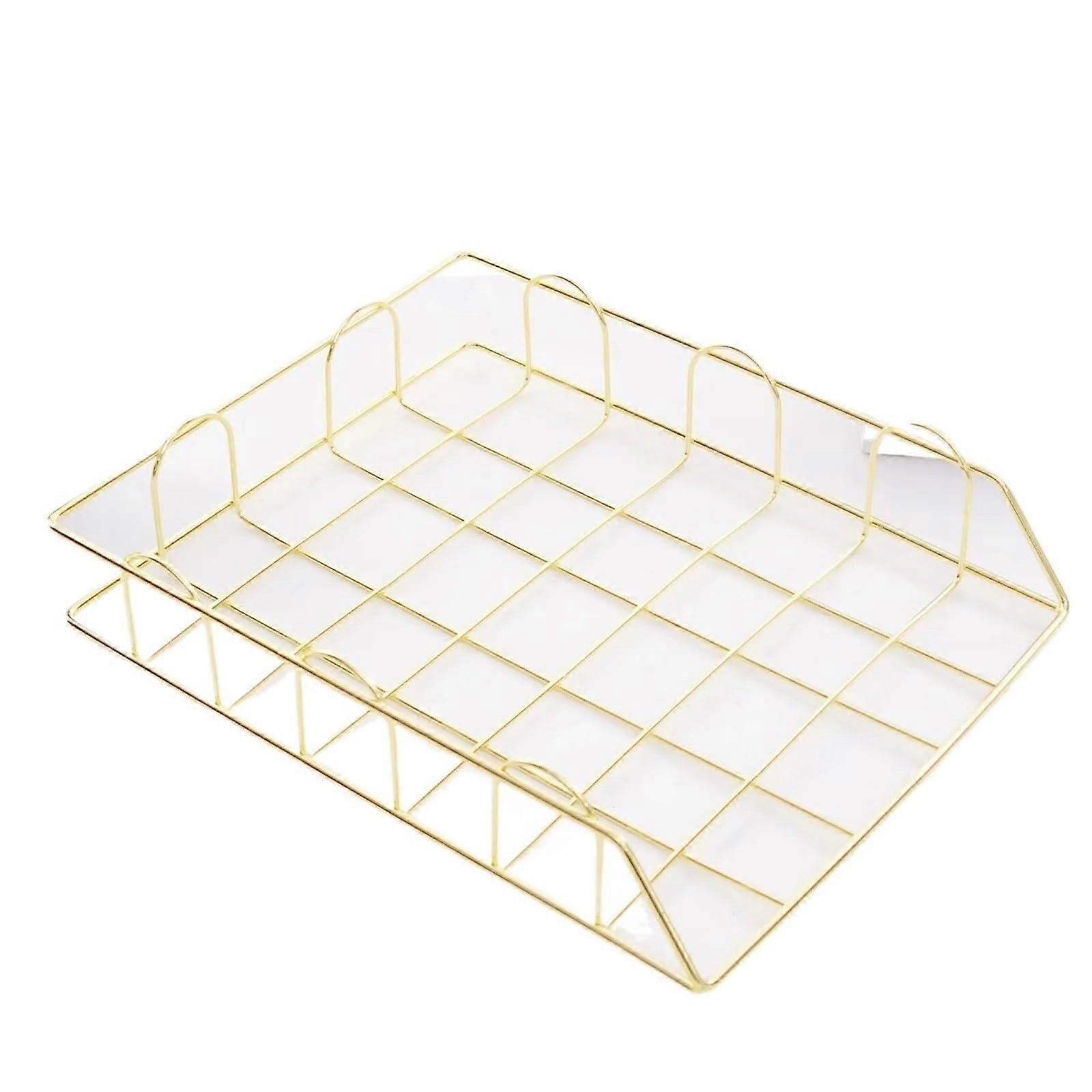 Letter Tray Pack of 2, Stackable Gold Desk File Organizer for A4 Documents, Magazines, and Newspapers, Wide Entry Design