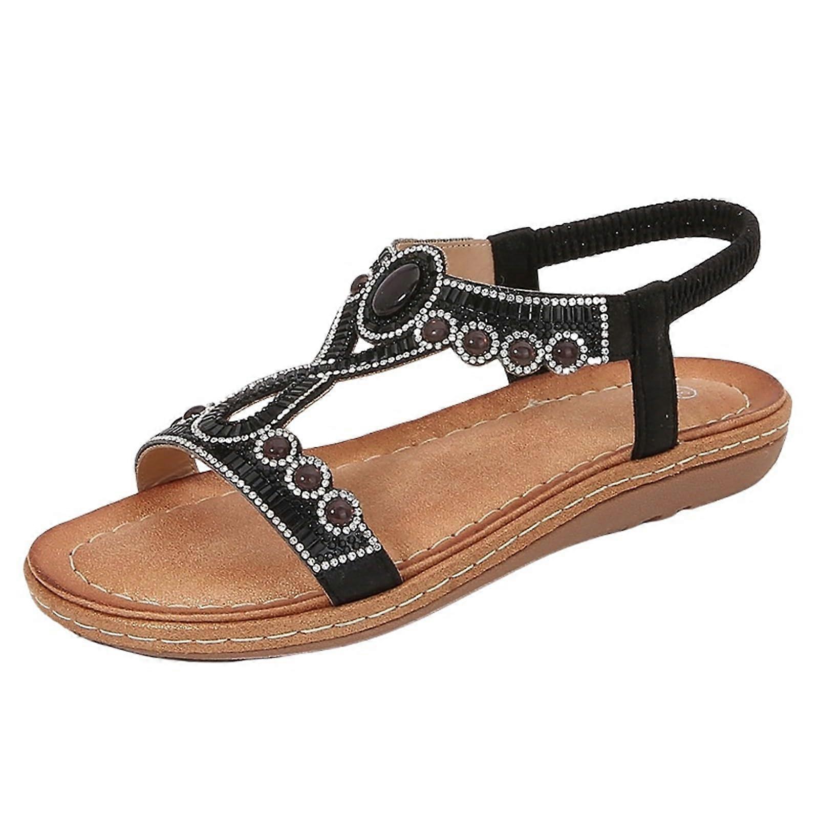 Women's Sandals with Heel Summer Comfortable Elegant Rhinestones Bohemian Beach
