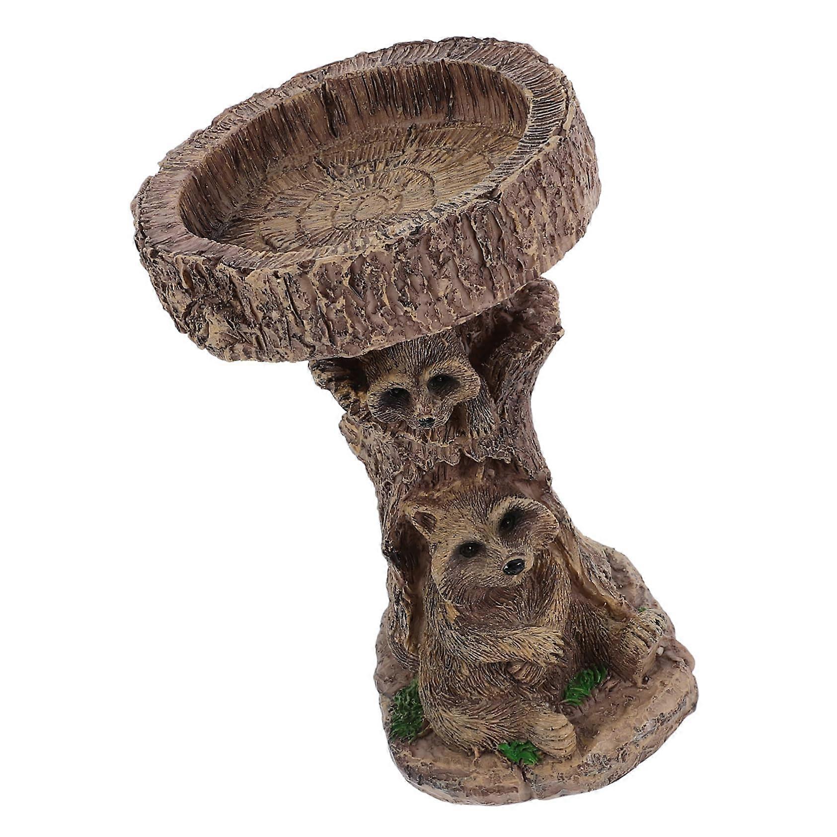 Bird Feeder And Waterer In Resin Raccoon Design Weatherproof Handmade Garden Accessory For Wild Birds