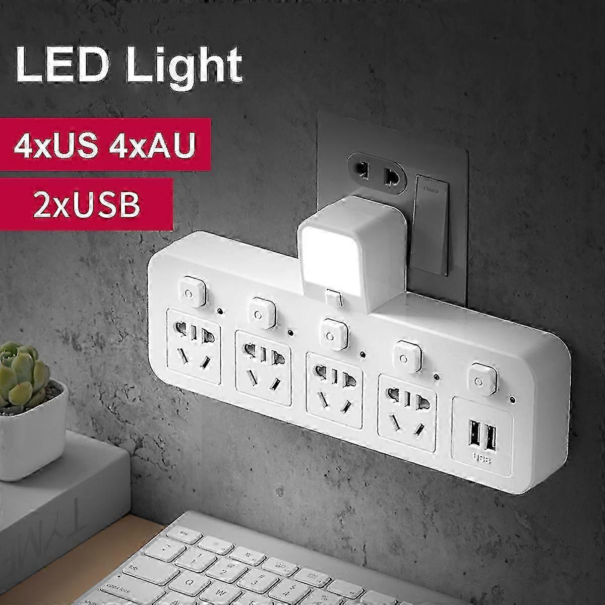 4-way Plug Extension Household Multi-function Socket Usb Multi-plug Wall Socket Extension With Independent Switch And Led Light 0619