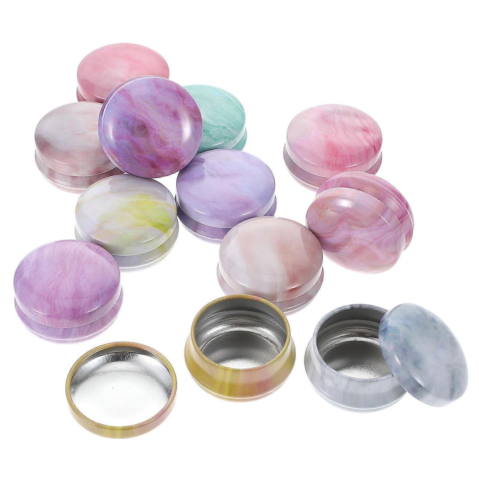 Mini Shell Display Box Tinplate Storage Cases Assorted Color 4x4x2.2cm Portable For Tea 12Pcs