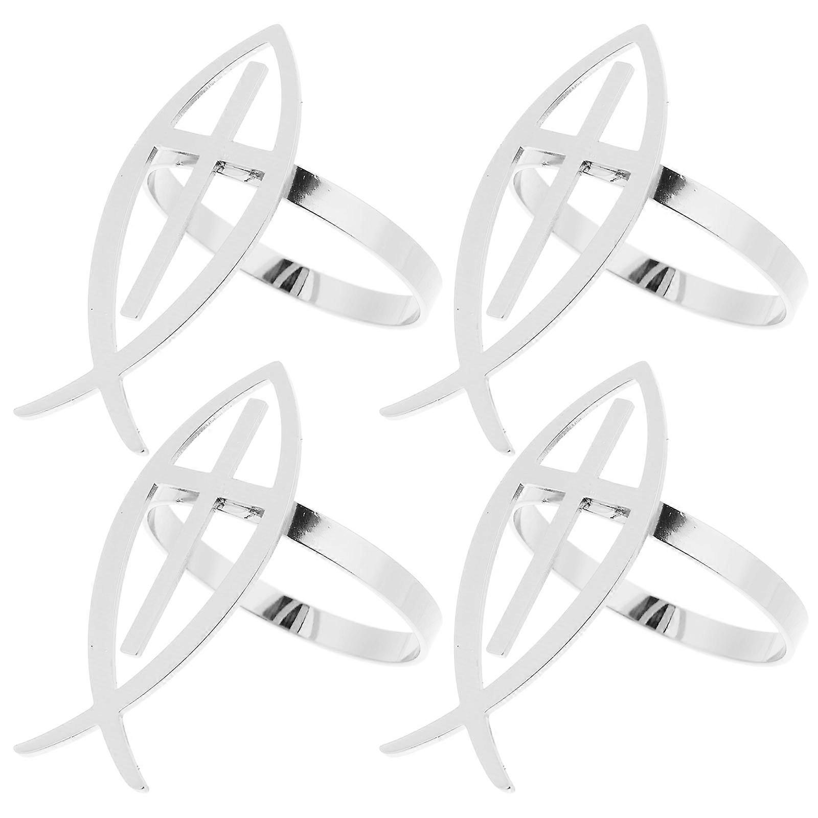 Silver Zinc Alloy Cross Napkin Rings for Decoration with Construction and Unique Design 4 Pieces