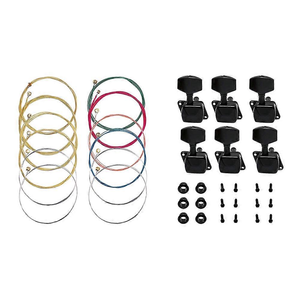 2 Sets of 6 Guitar Strings Replacement Steel String with 6Pcs String Tuning Pegs Machine Heads Tuner