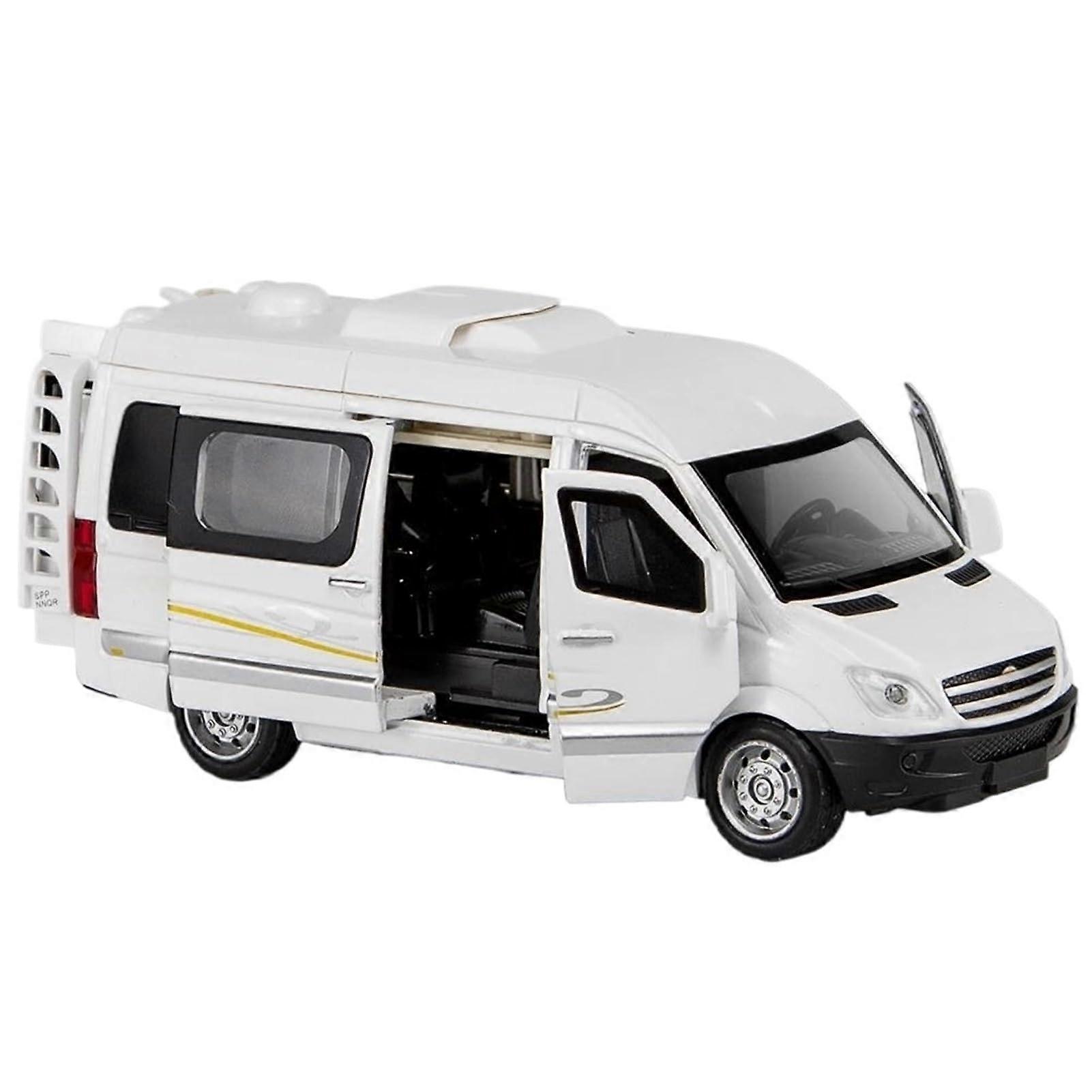 Diecast 1/32 Business Purpose Vehicle RV Alloy Diecast Car Model with Sound, Light, Pull Back Function, Collection Souvenirs (White)