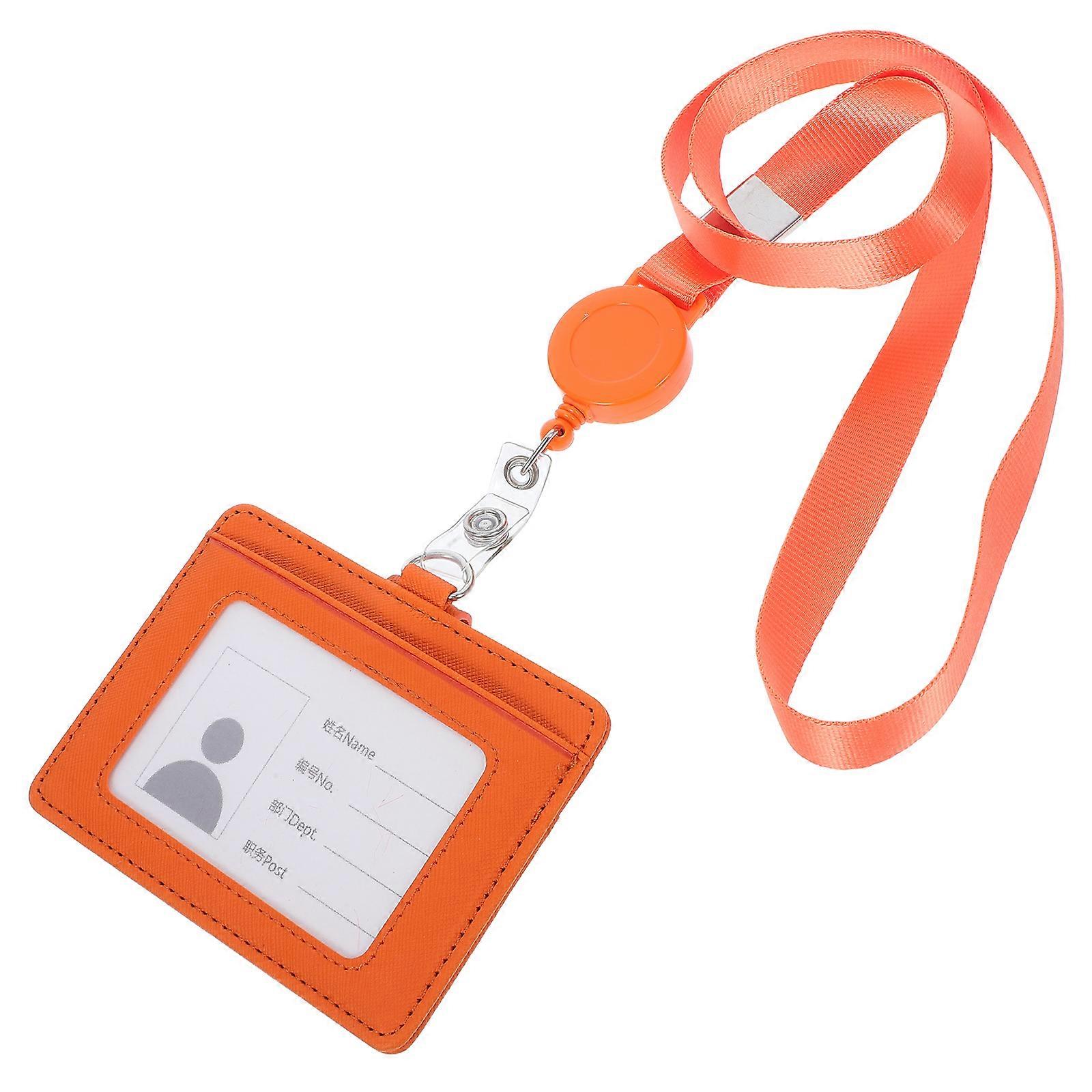 Id Card Protective Cover Leather Case Horizontal Shape Simple Design Shows Retractable Clip 1Set