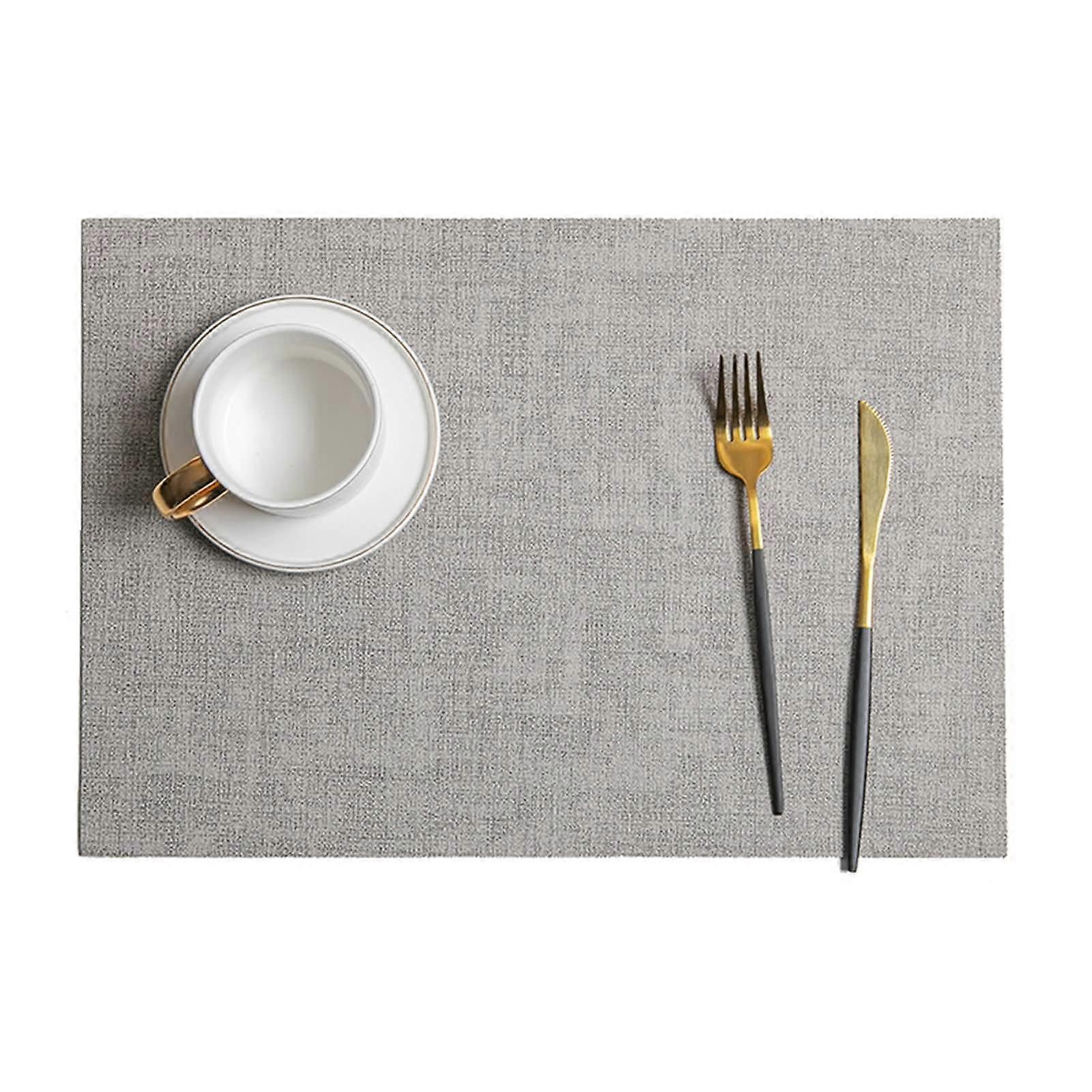 Rectangular Leather Placemats Set of 6, Non-Slip Heat-Resistant Dining Table Mats, 43x30cm, Beige Grey