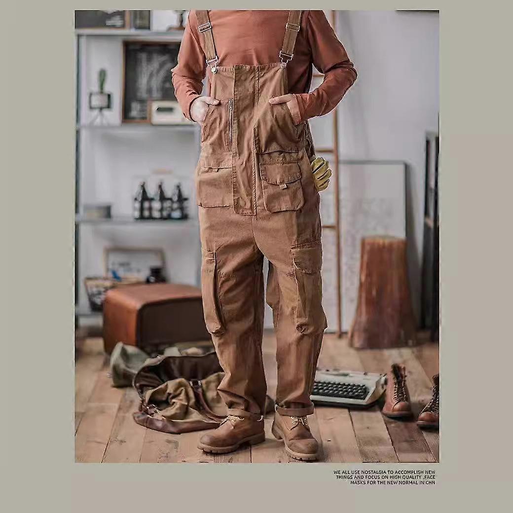 Reverse Craftsman American Retro Ami Loose Men's Solid Color Suspender Jumpsuit Cargo Pants