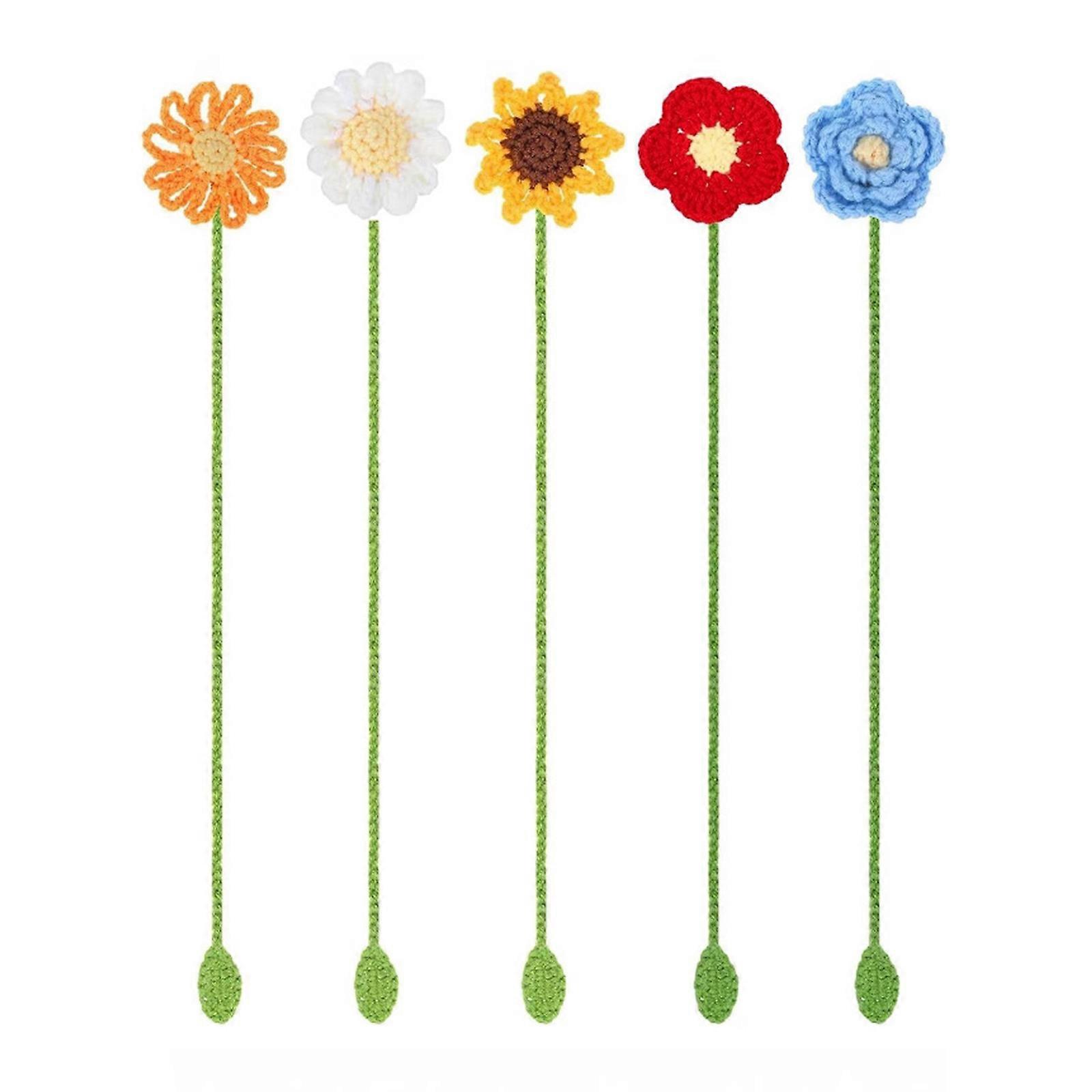 5 Pcs Decorative Bookmarks for Book Reading Crochet Flowers Page Marker Creative Bookmarks Knitted Daisy Book Markers Multicolor