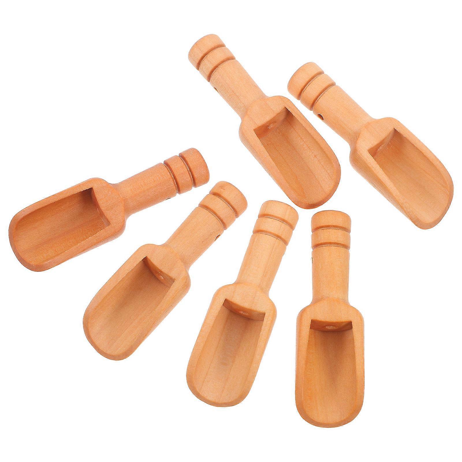 Small Wooden Scoop Teaspoon 6Pcs For Tea House Home Use Khaki Color Scooping Tool