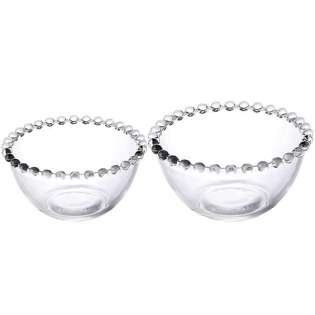 Clear Bowls Set of 2 Versatile Serving Bowls for Salads, Desserts, Fruits and Appetizers with Beaded Edge Design for Home and Party Use