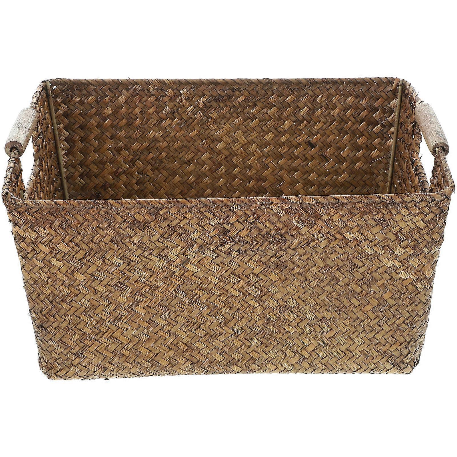 Dark Brown Synthetic Woven Basket for Storage Use Lightweight and Multifunctional 12.5 x 8.5 x 9 Inches