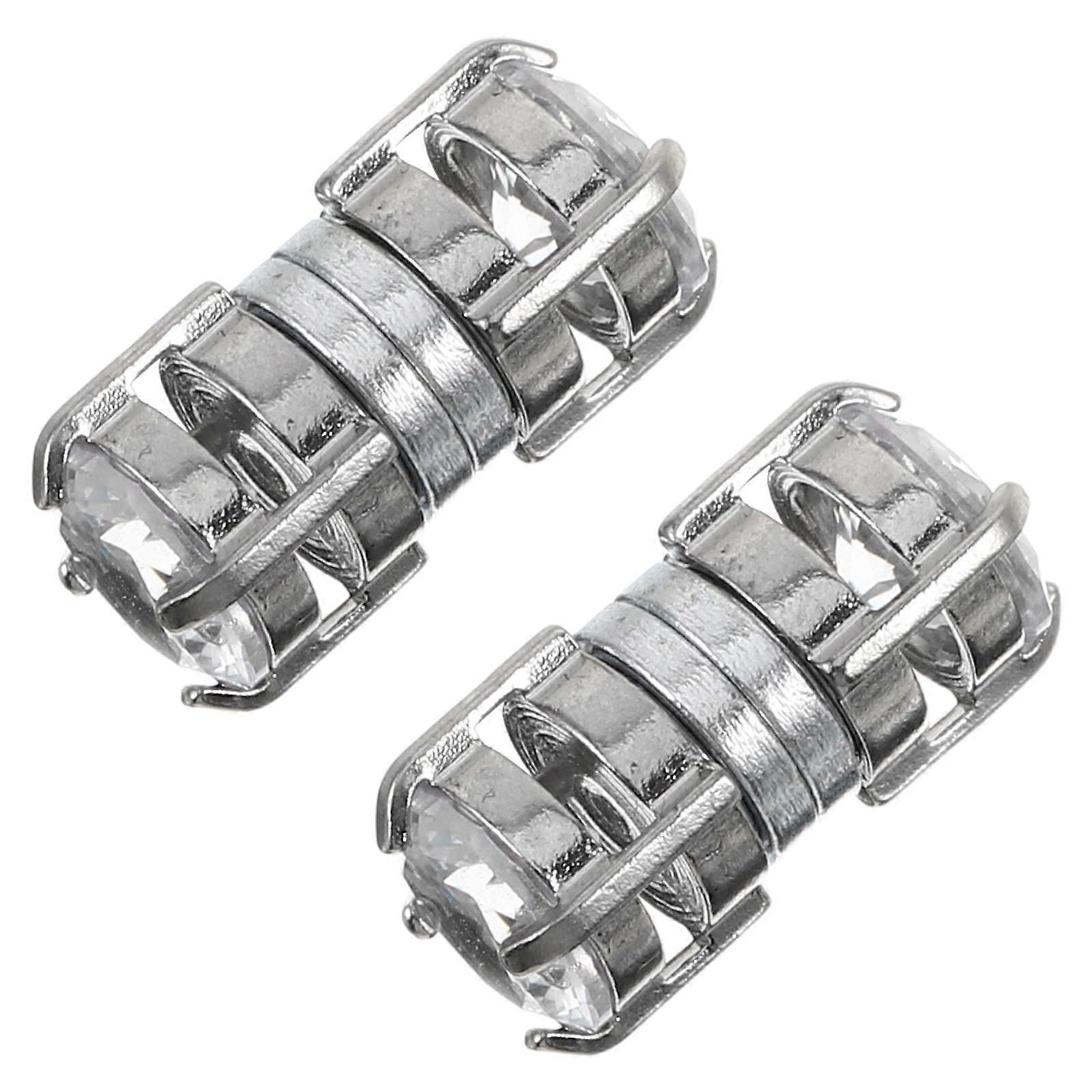 Magnetic Zircon Clip On Earrings Women Daily Use Special Occasions Silver Square Shape Stainless Steel Non Pierced Studs Easy Wear 2Pairs