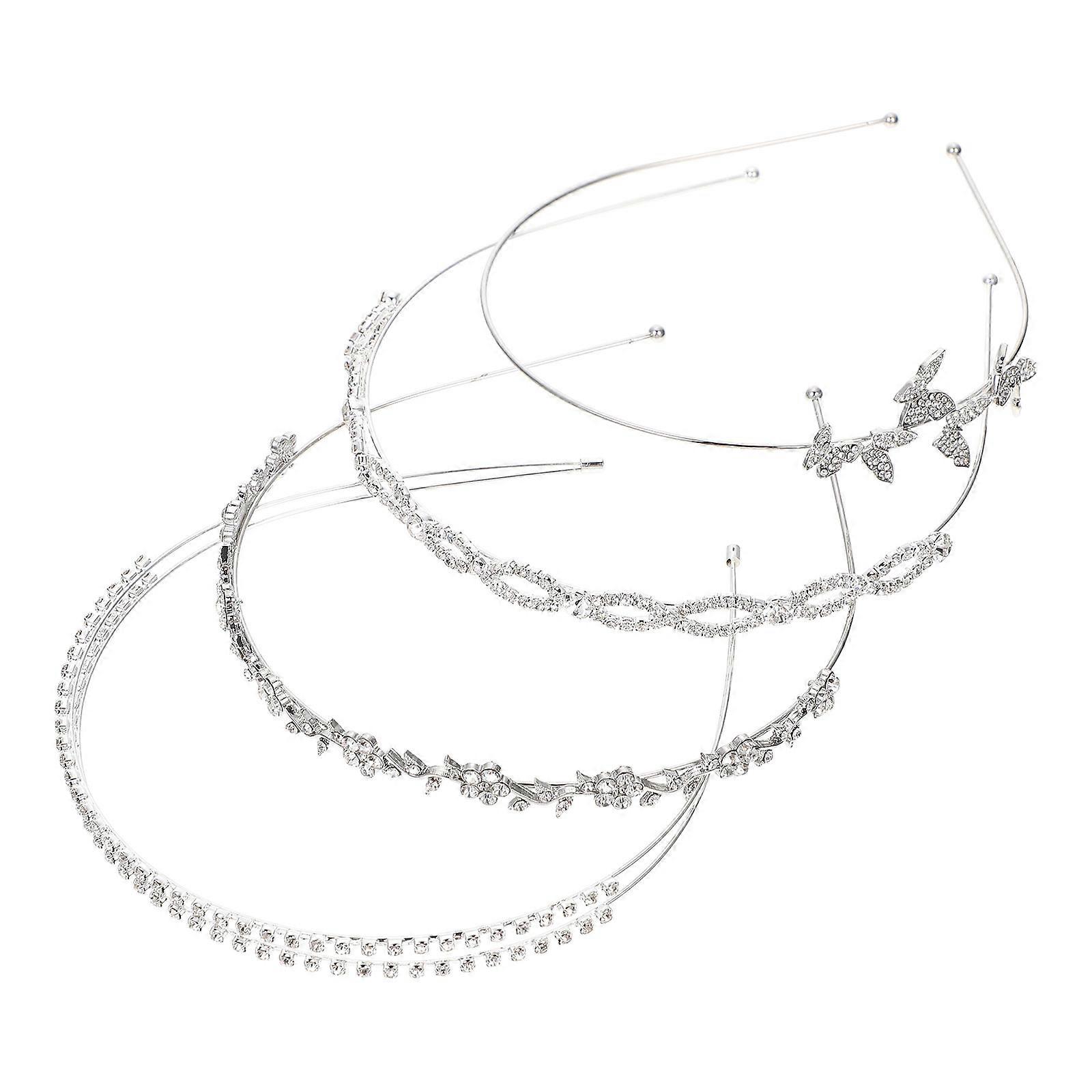 Elegant Rhinestone Hair Bands for Women and Girls Silver Metal Headbands for Decoration 4 Pieces