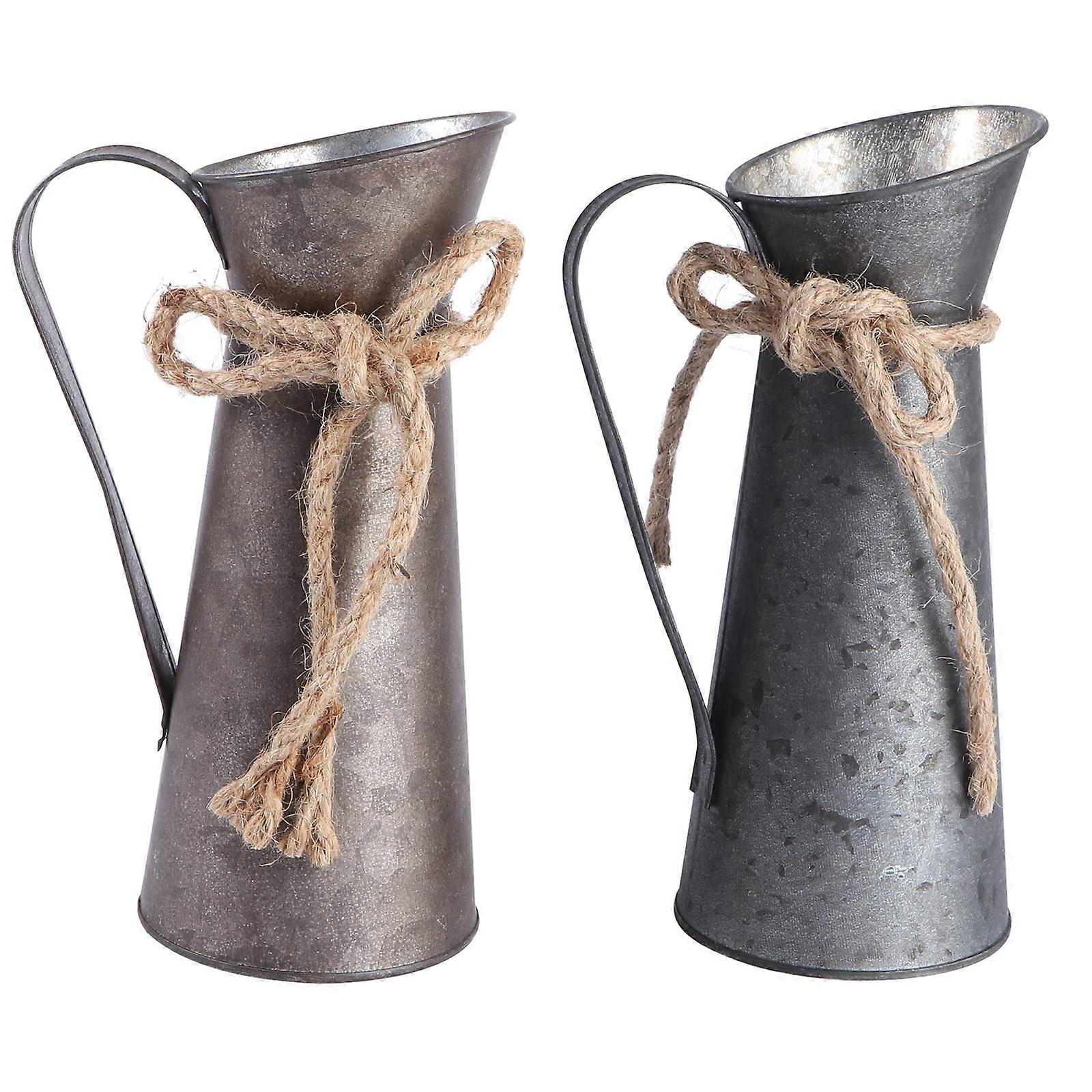 Rustic Flower Pot 2Pcs Iron Flower Vase Perfect For Windowsill Placement Various Styles Home Decoration Floral Storage