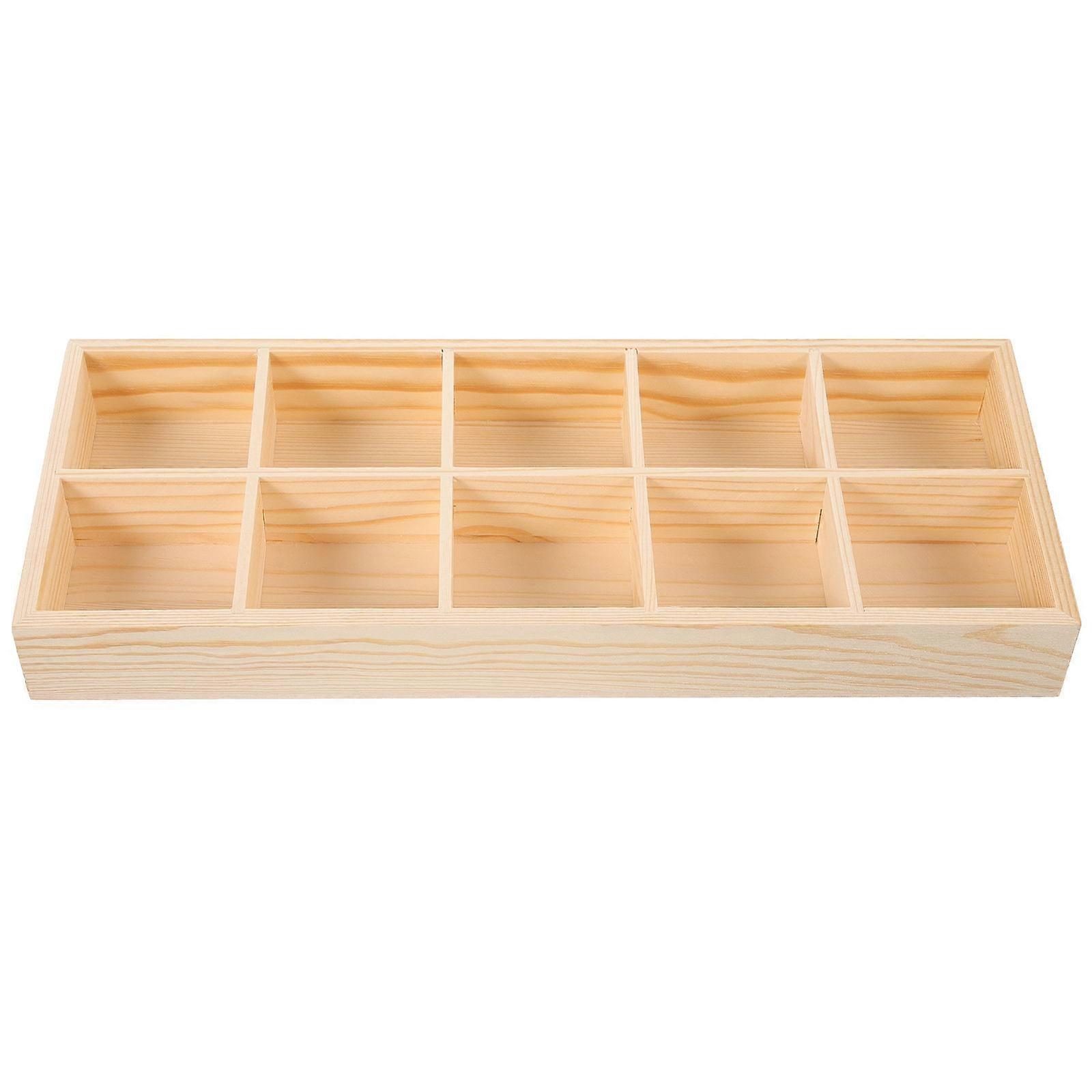 Wooden Tea Organizer with 10 Compartments for Home Beige Color Sturdy and Space Saving