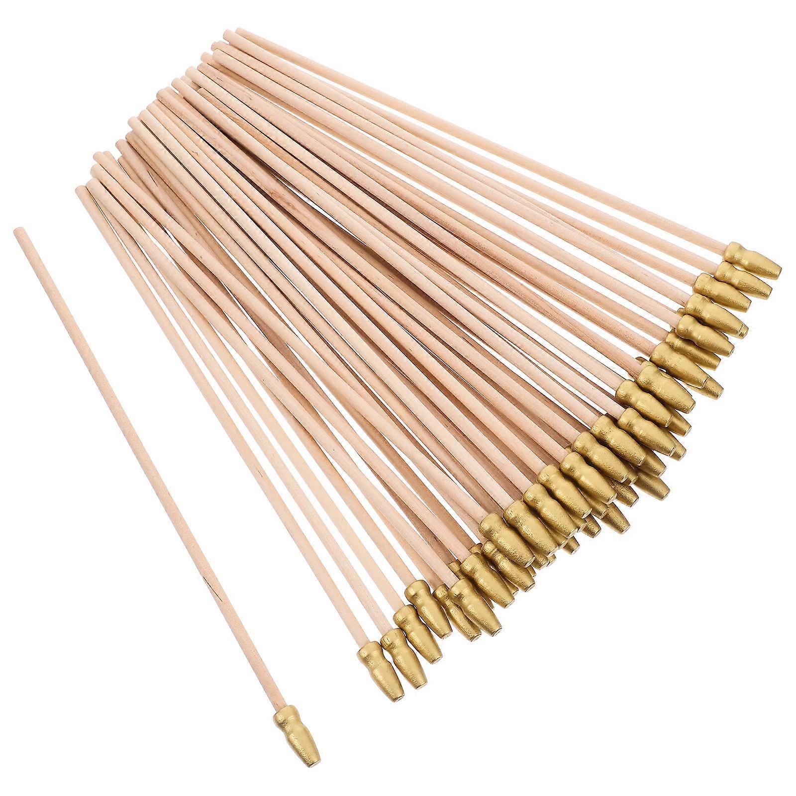 Handheld Mini Wooden Flag Rods for Decor 50Pcs with Gold Caps