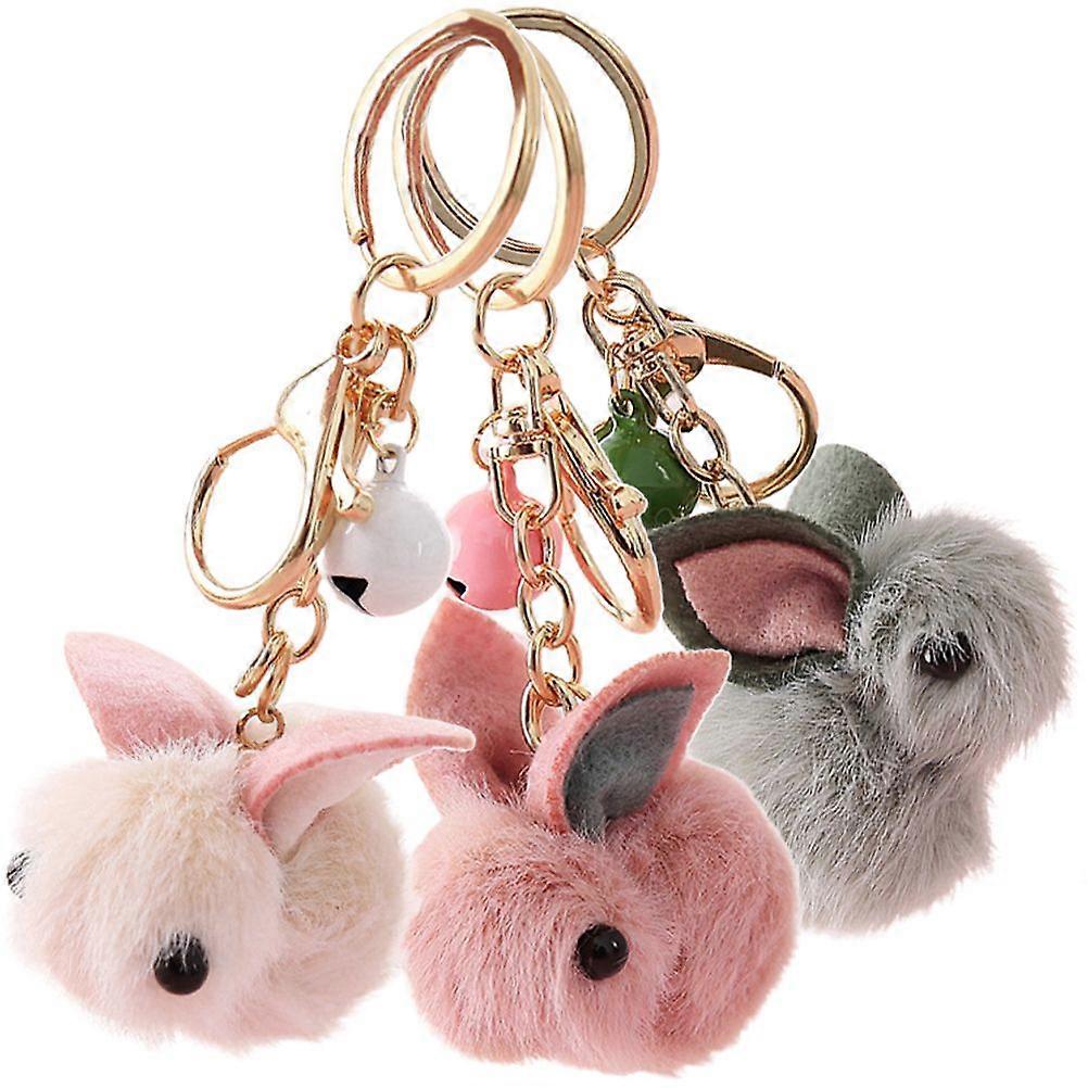 3pcs Rabbit Keychains Backpack Hanging Key Pendants Cartoon Rabbit Keyrings for Kids