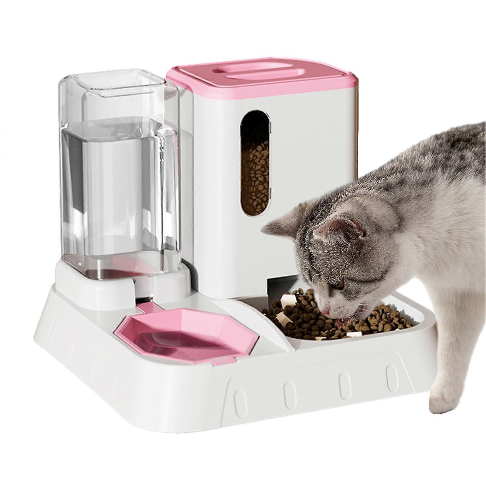 Automatic Cat Feeder 2-in-1 With Water Dispenser, Removable Cat Food Bowl for Indoor and Outdoor Use, Pink