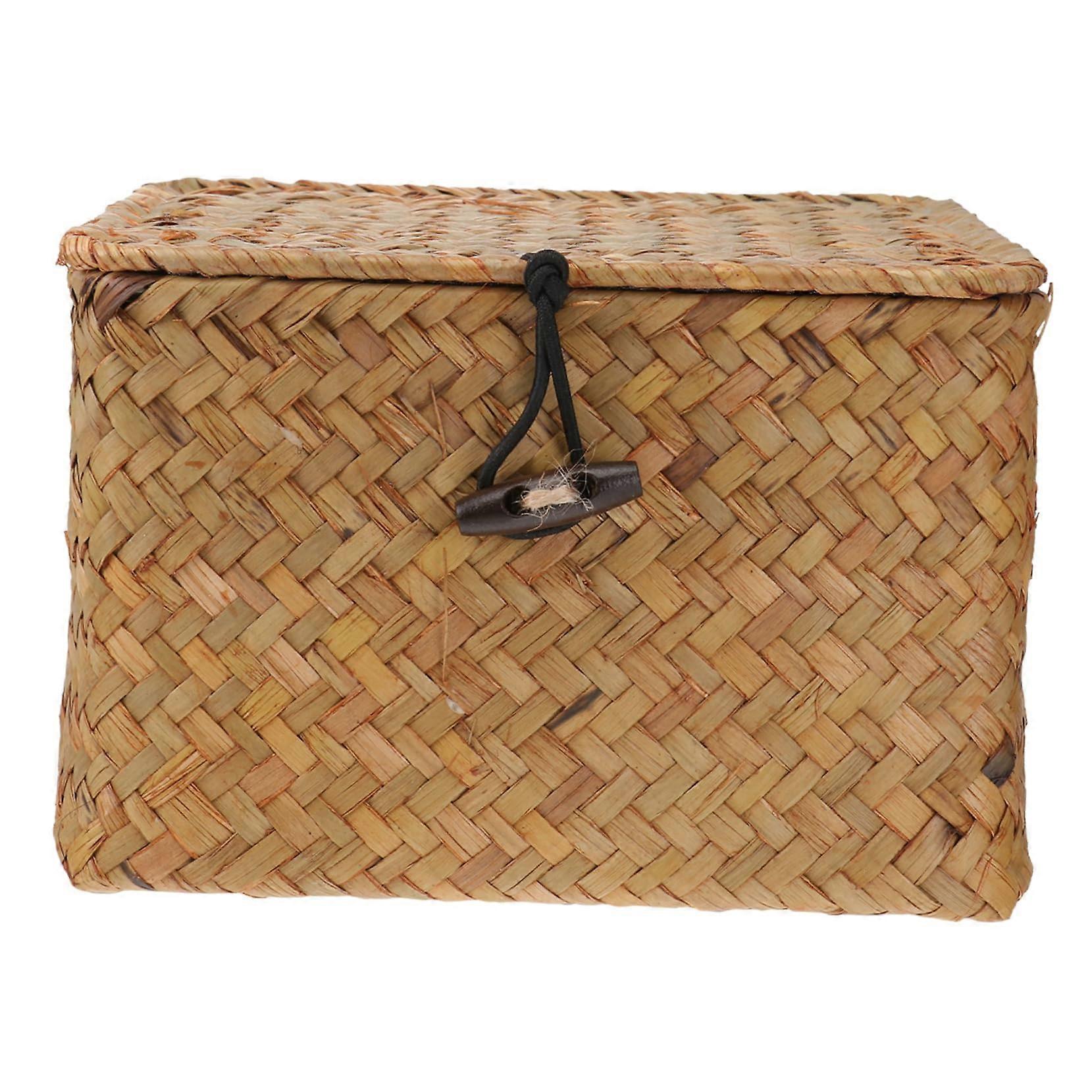 Braided storage box with lid, square tea casket in orange, large organizer box for home, stylish storage and organization.