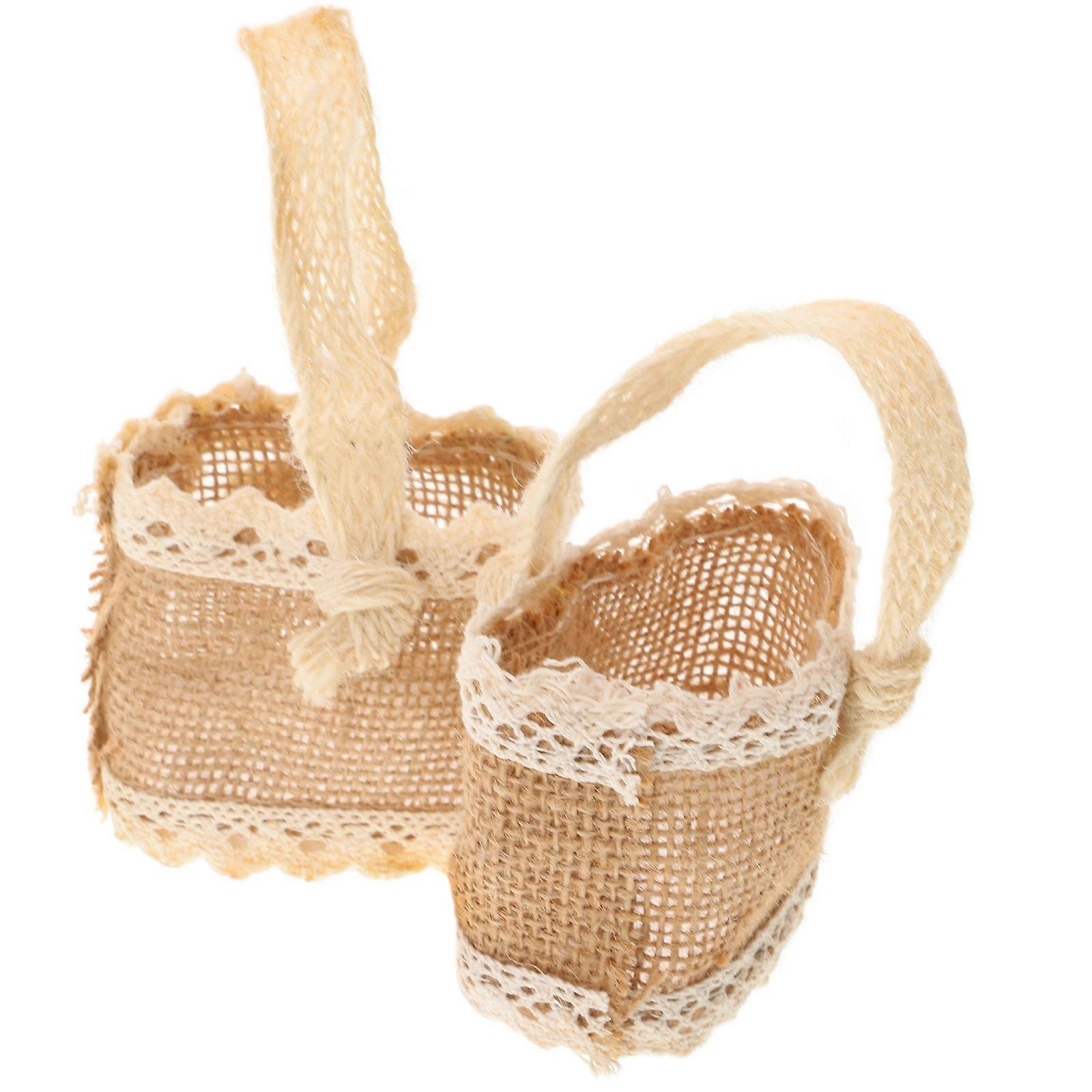 Wedding Mini Basket Linen Handheld for Storage Use 2Pcs Set