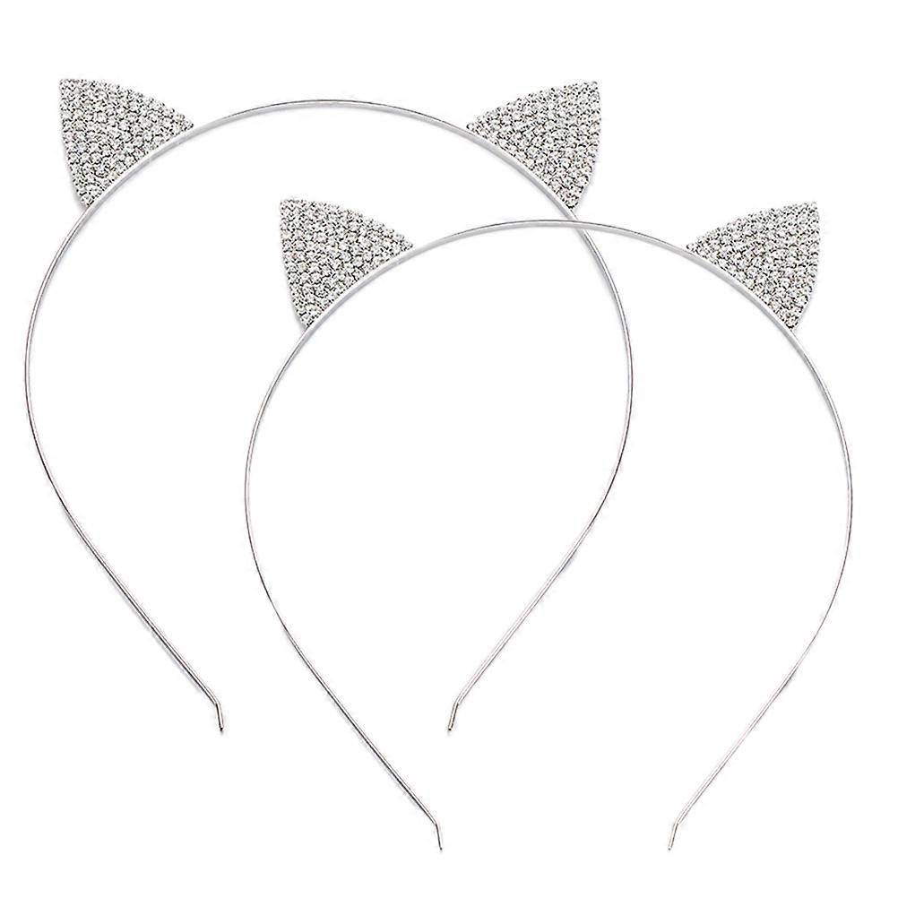 Here's a refined and engaging product description for your **2pcs Cat Ears Headband with Rhinestone Accents Crystal Hair Band**:
**✨ 2 Pack Cat