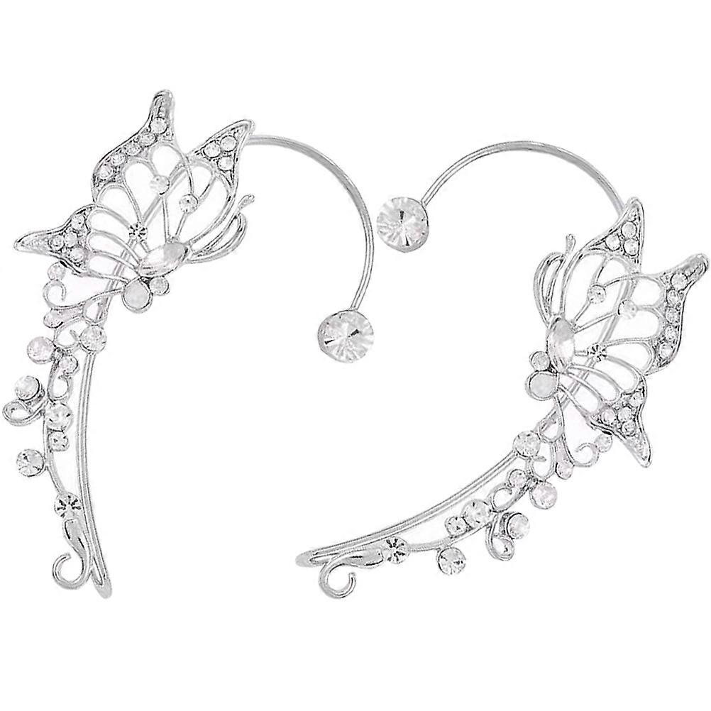 Butterflies Cuff Earrings 2Pcs Alloy Masquerade Ball Non Piercing Earrings Easy To Match With Clothes