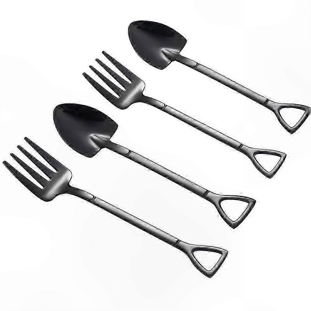 Set of 4 Stainless Steel Dessert Spoons for Ice Cream and Fruit Serving