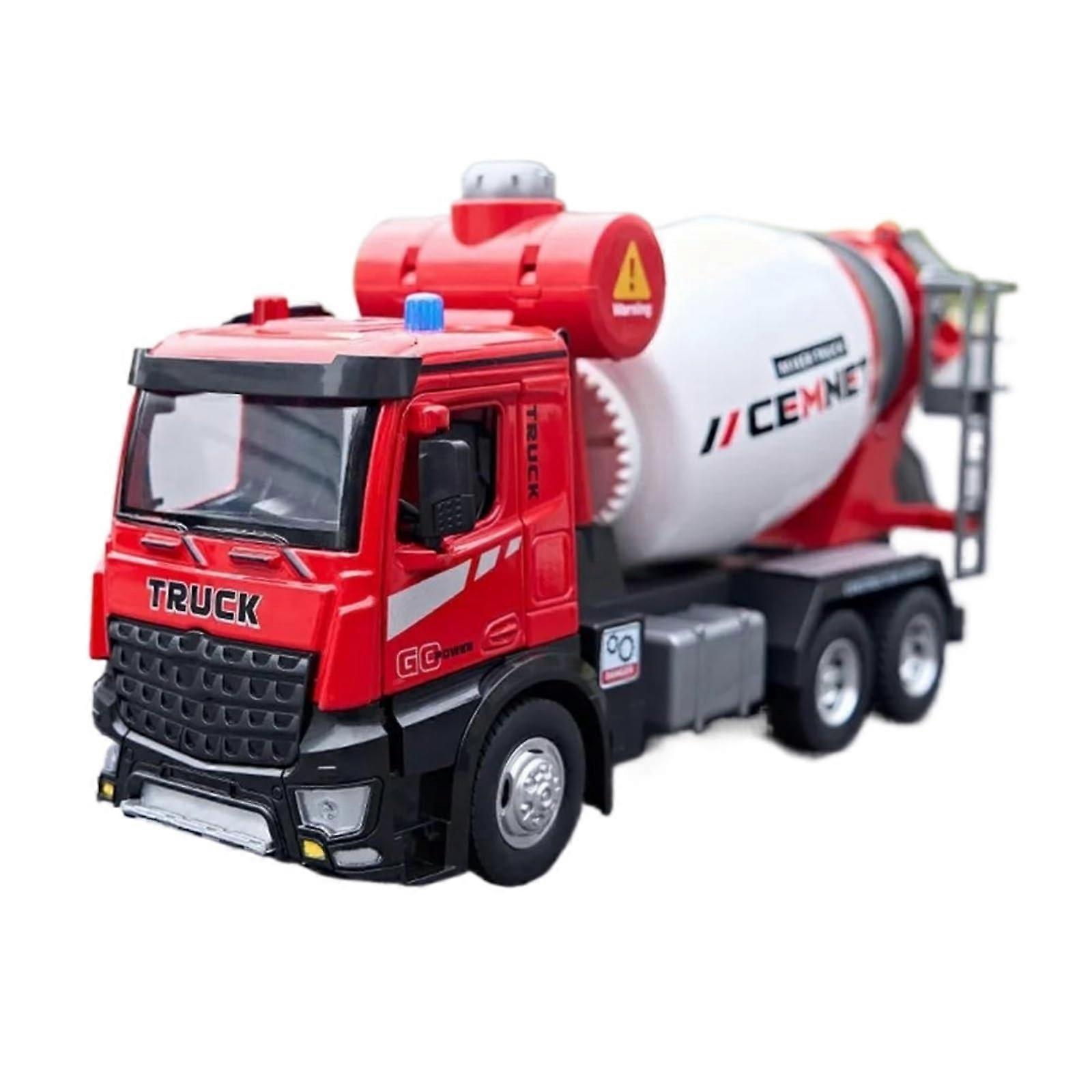1:24 Scale Model Car for Concrete Mixer Truck, DieCast Alloy, Sound and Light (Red)