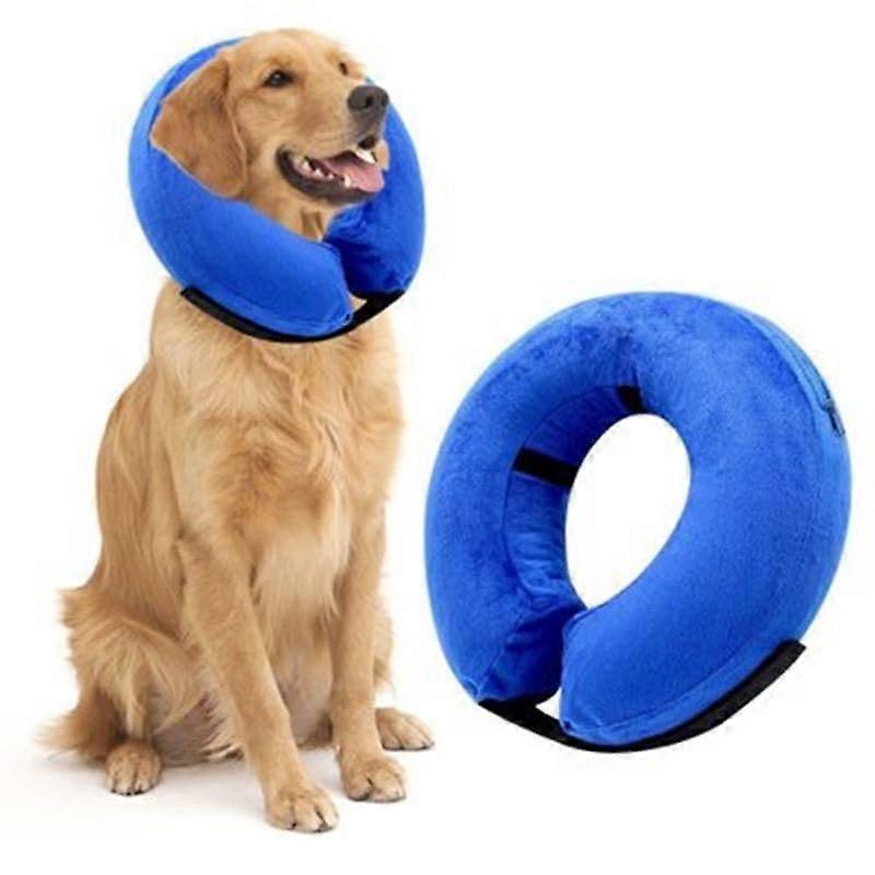 Inflatable dog collar, recovery cone, adjustable donut collar (Blue, 10.2''13.7'')