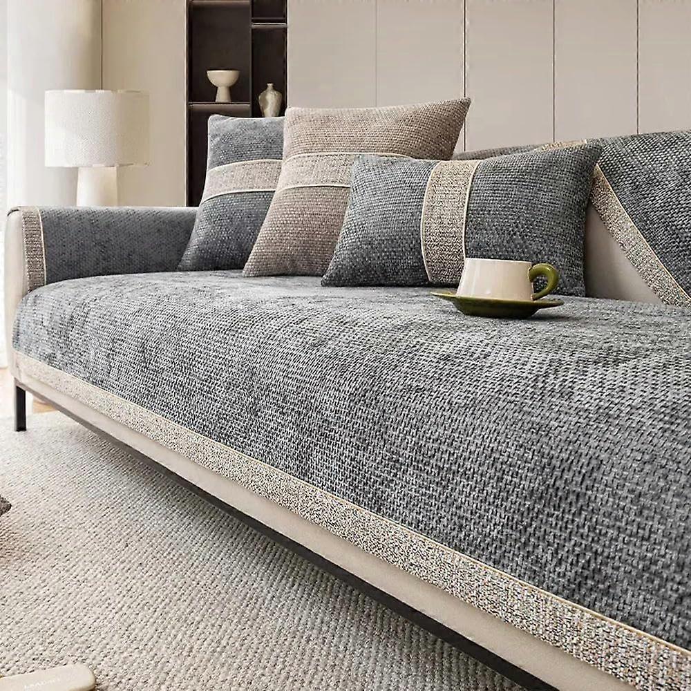 Stretch Polyester Sofa Cushion Cover for L-Shaped Sofas, Anti-Slip Seat Protector