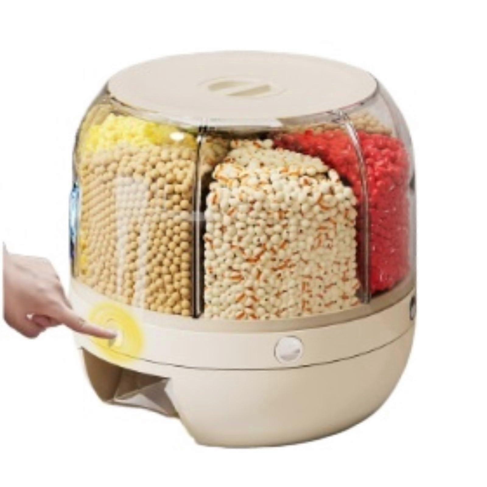 Cereal Storage Containers Rotating Food Dispenser For Grains Beans Rice(Beige)