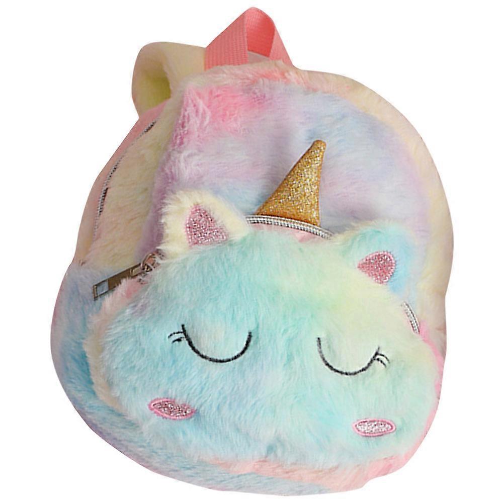 Stuffed Animal Backpack Girls Daily Use Unicorn Shape Plush Material Multi Color for Outdoor Use 1piece