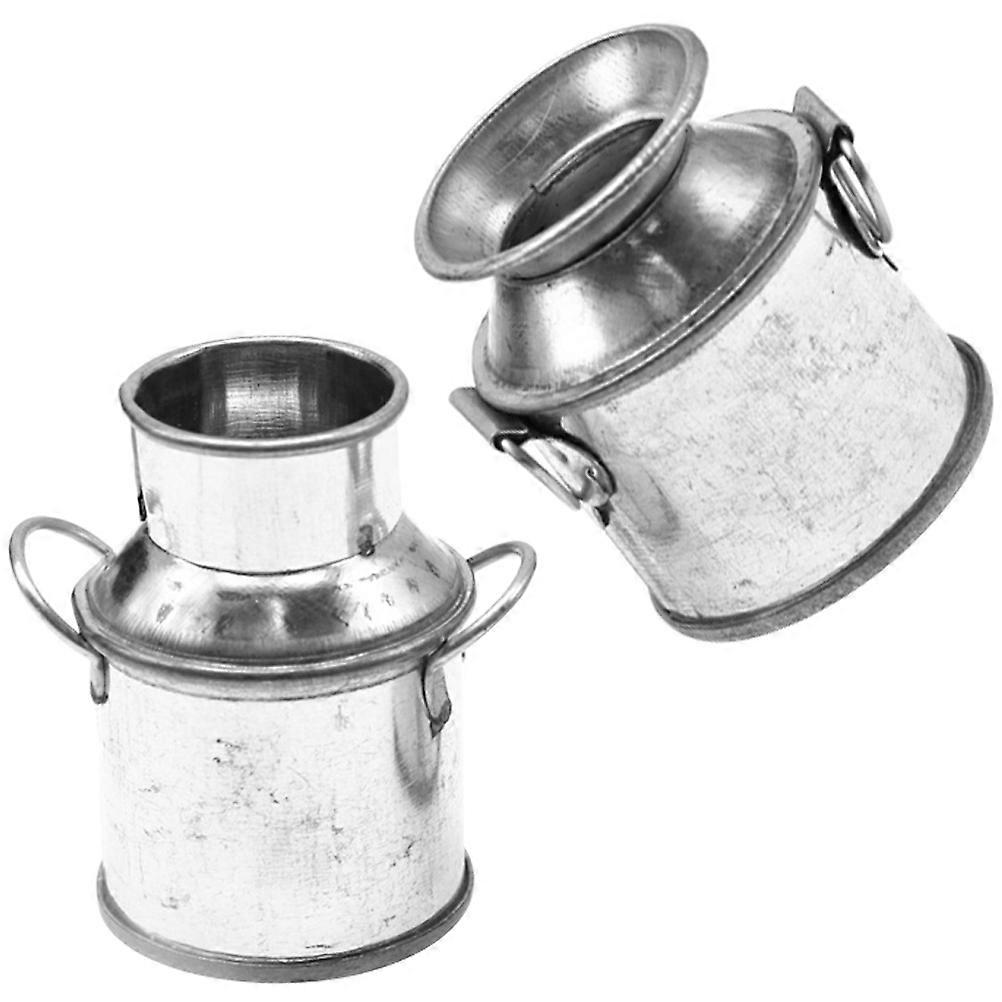 Miniature Buckets Small Metal Buckets Miniature Garden Scene Silver Alloy Material Decorative Item 2Pcs
