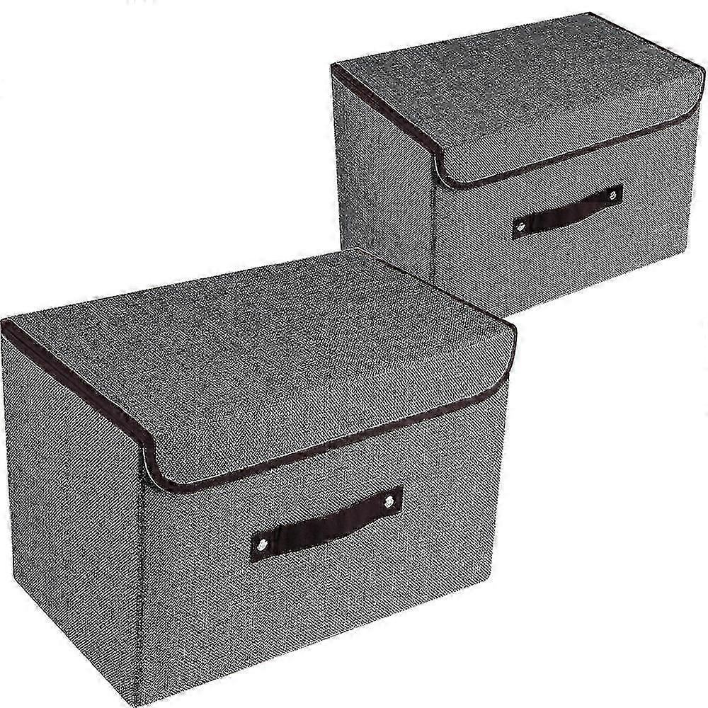 2-pcs Set Large Storage Boxes With Lids And Handles,collapsible Linen,Gray