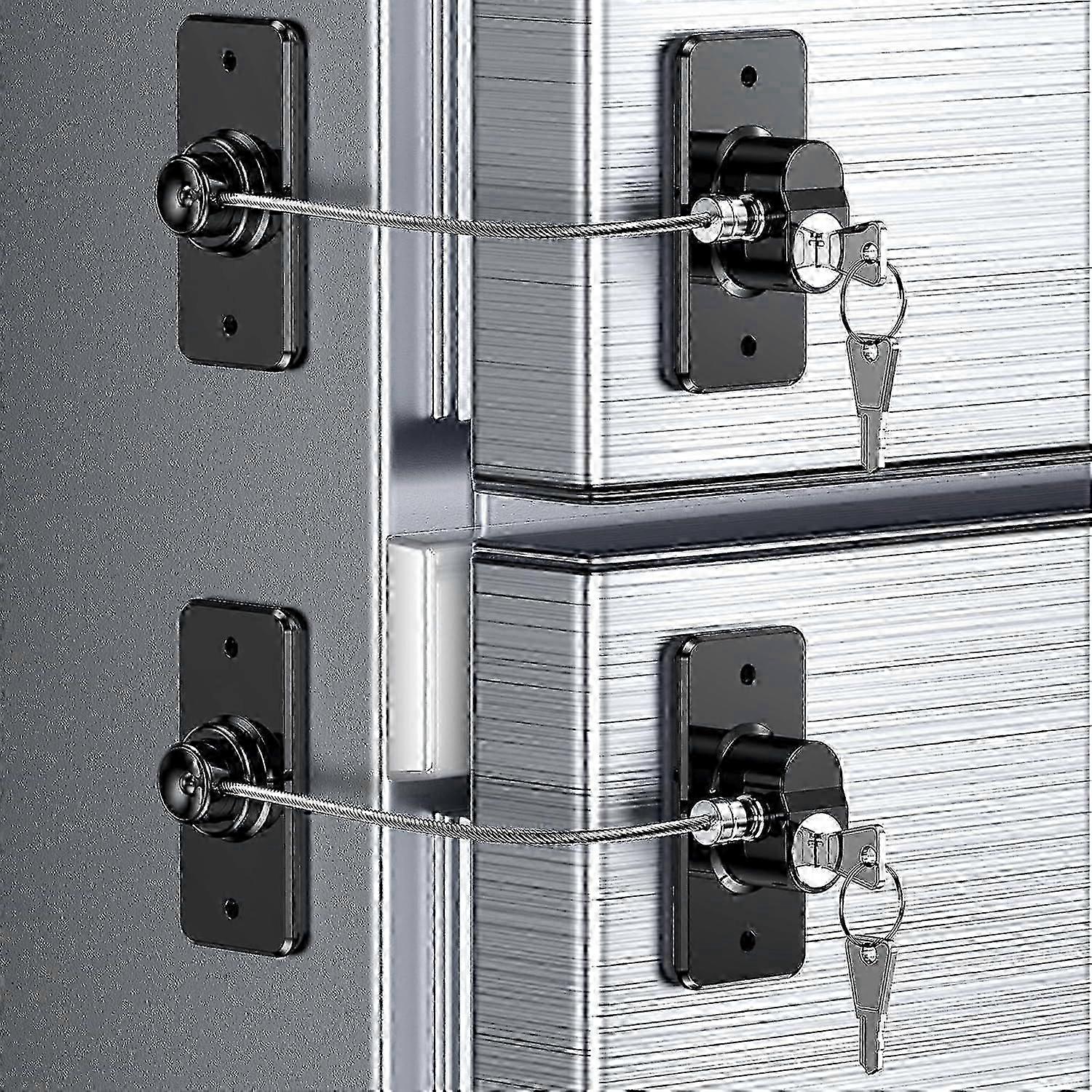 2 عبوة قفل باب الثلاجة مع مادة لاصقة ، لا توجد أدوات مطلوبة ، دليل على الطفل