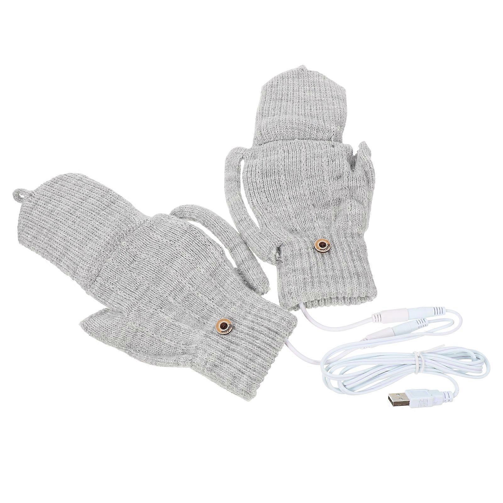 Thermal Gloves USB Heated Gloves Biking Grey Cotton Plush Heating 1 Pair