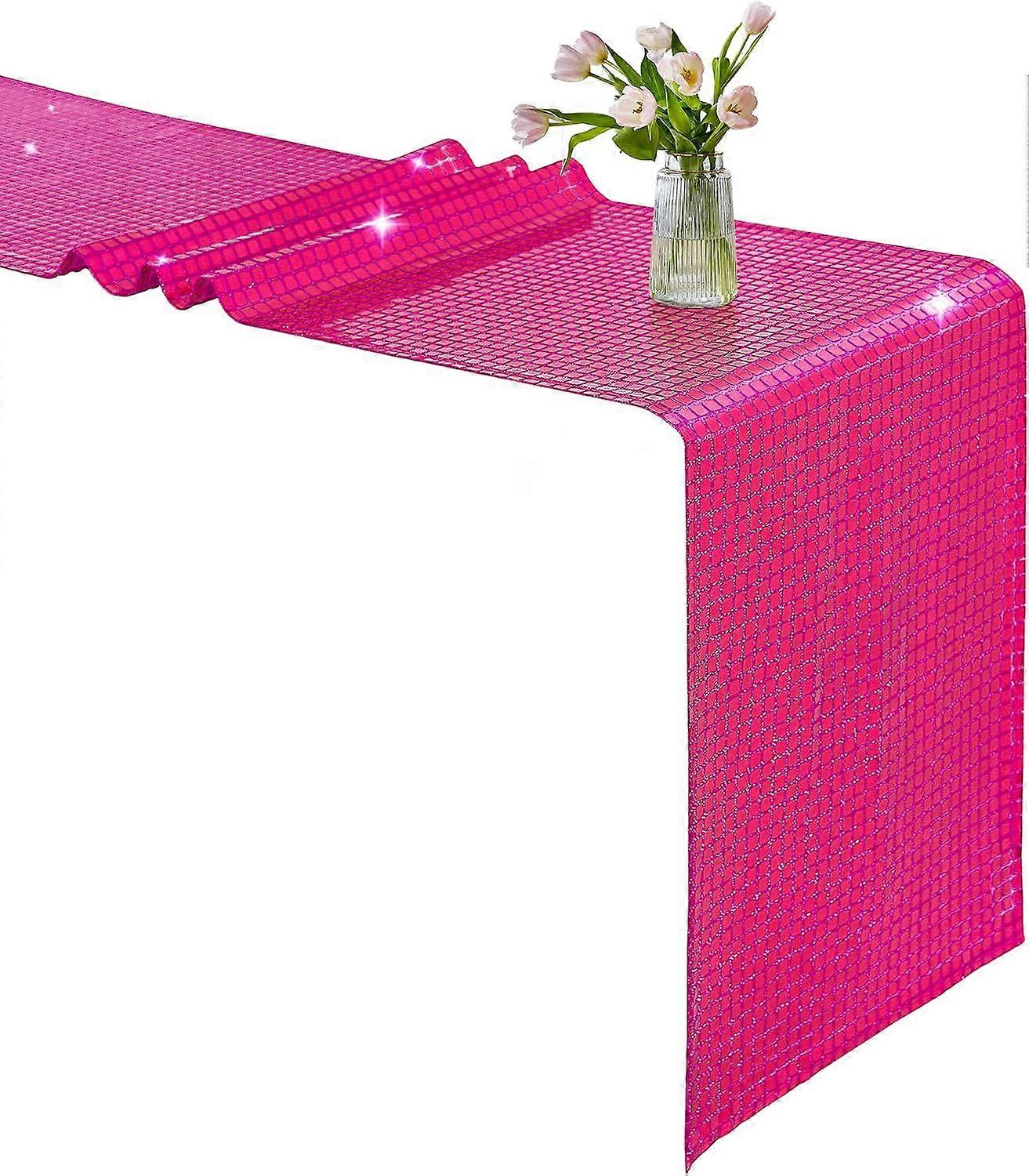 Disco Table Runners 48 Inches Long Glitter Sequin Hot Pink Table Runner for Party Events T