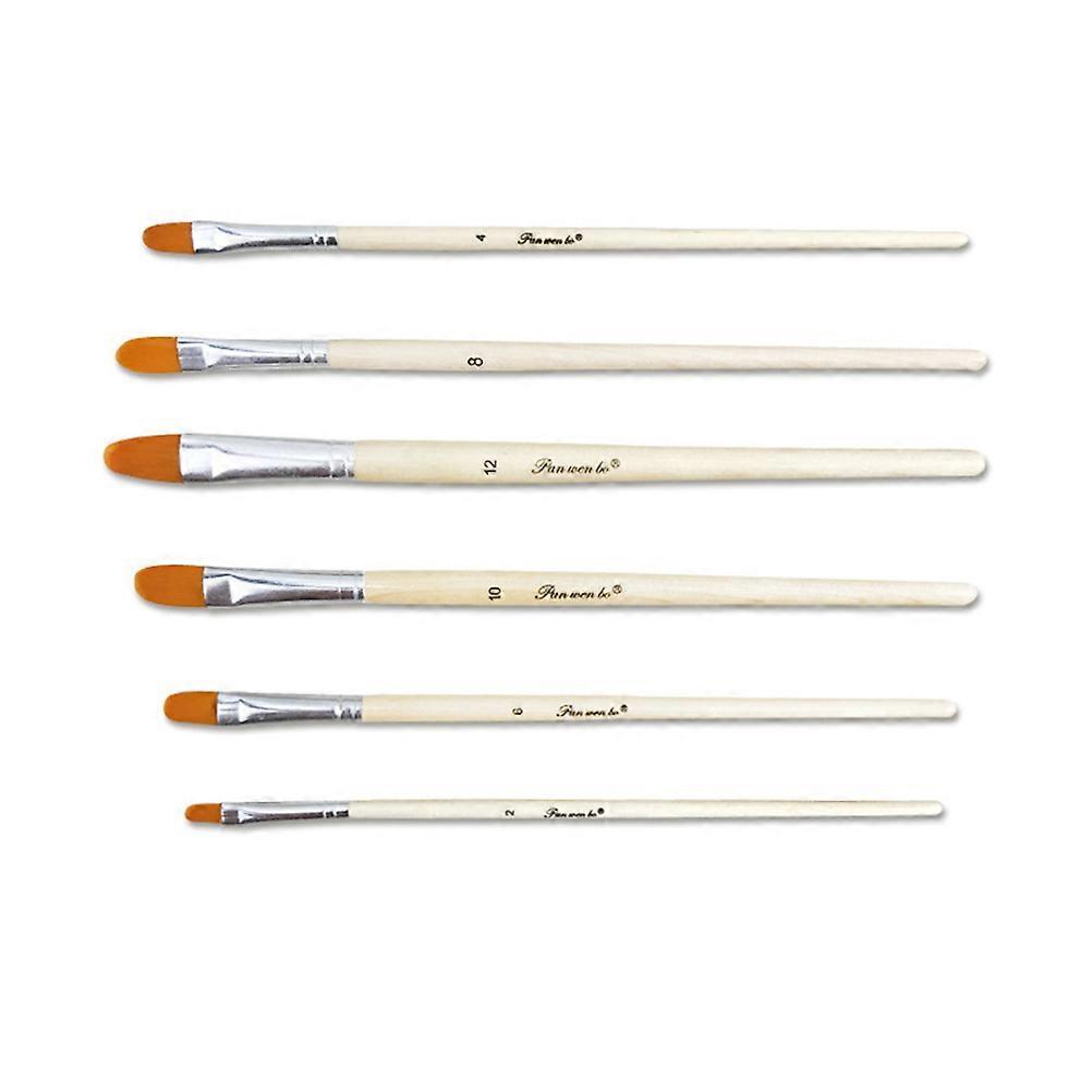 Nylon Paintbrush Set with Wood Handles and Aluminum Ferrules for Versatile Painting Use 6 Pieces
