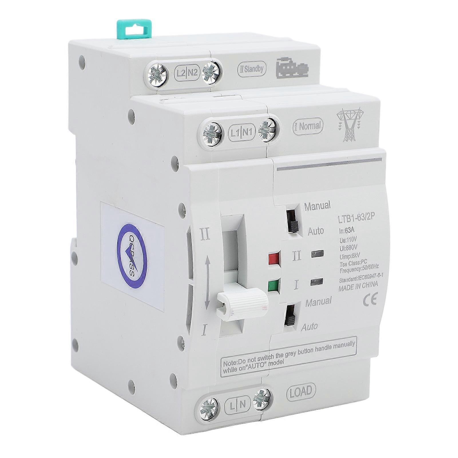 Double Power Automatic Transfer Switch DIN Rail ATS Mini Generator Changeover Switch 63A 