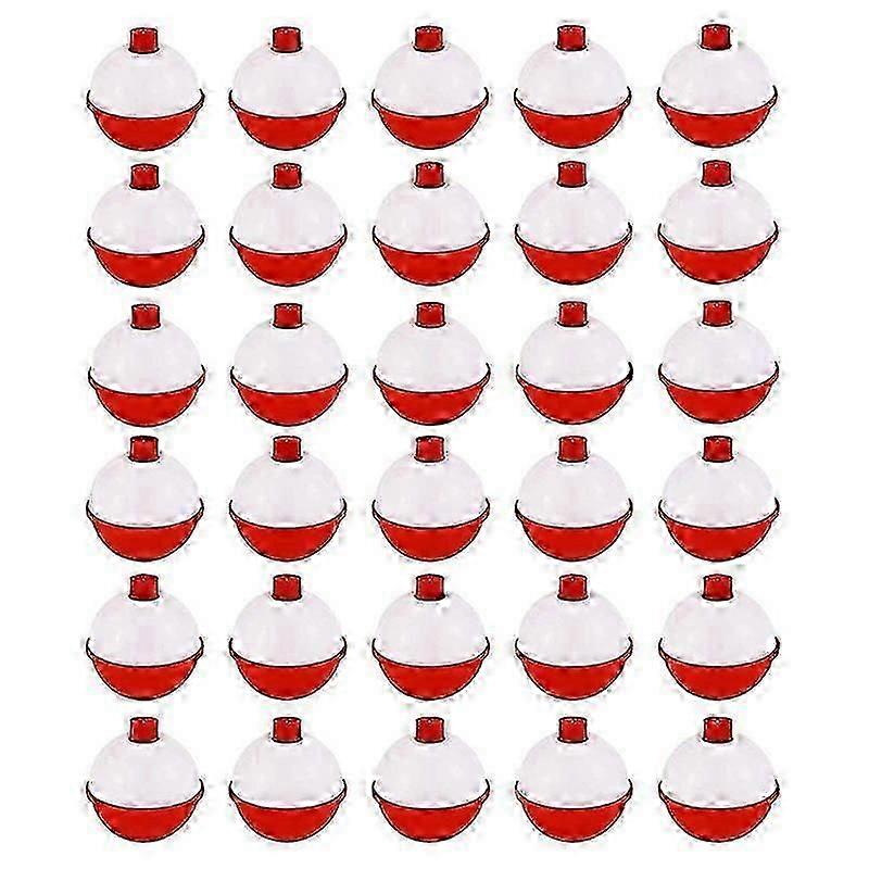 30-Piece Push Button Snap-on Fishing Bobbers in Red and White for Easy Angling