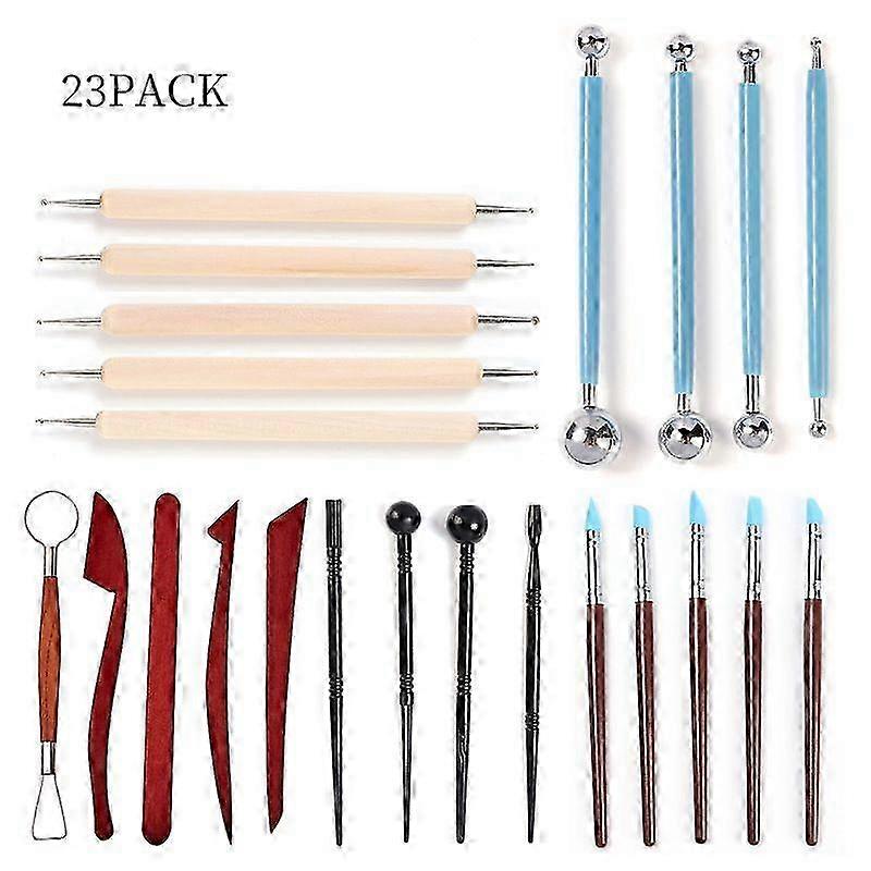 Polymer Clay Toolkit: 23-Piece Sculpting Set with Ball Stylus, Dotting Tools & Ceramic/Pottery Carving Accessories