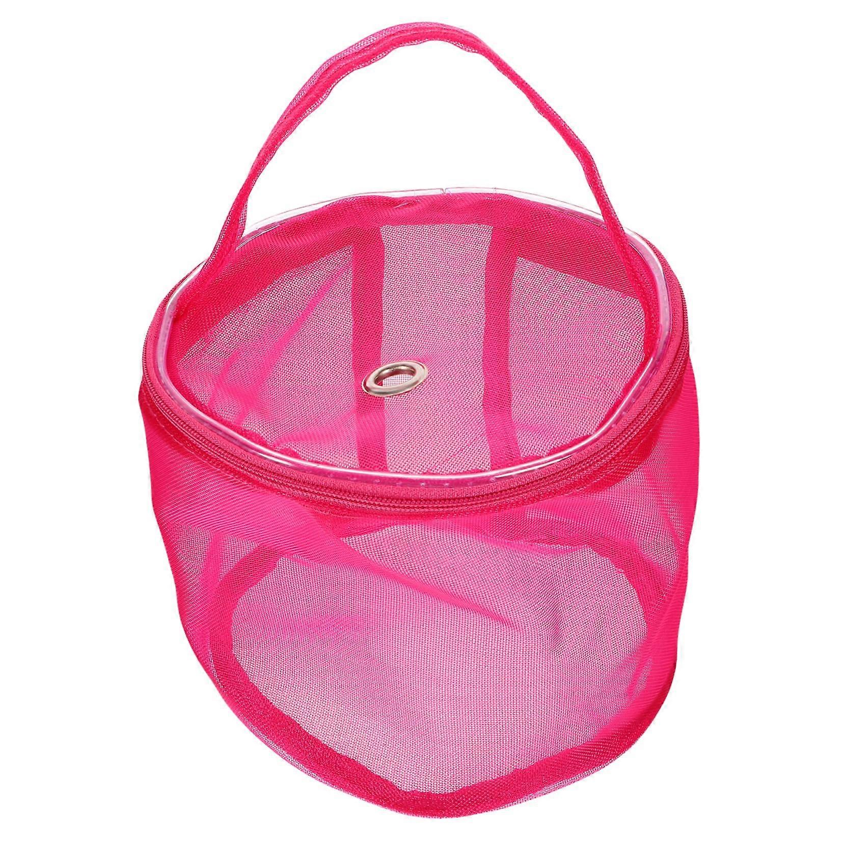 Crochet Storage Bag for Knitting Nylon Mesh Yarn Organizer Small Rosy Color Handle Lightweight Dustproof