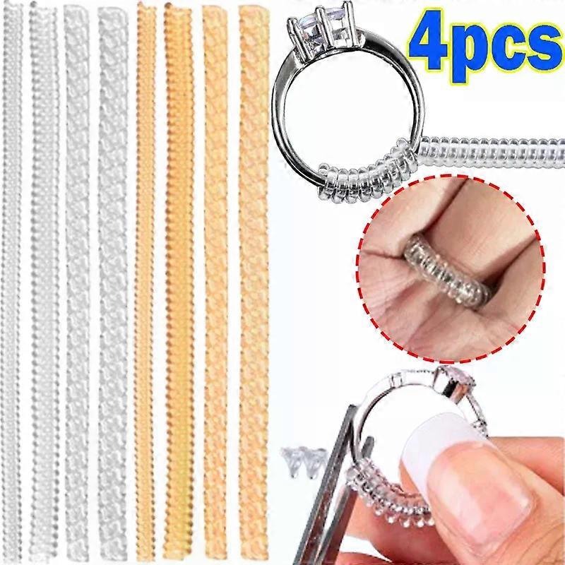 4pcs/set Ring Size Reducer Tools Spiral Spring Based Rings Adjust Invisible Transparent Tightener Resizing Tool Jewelry Guard