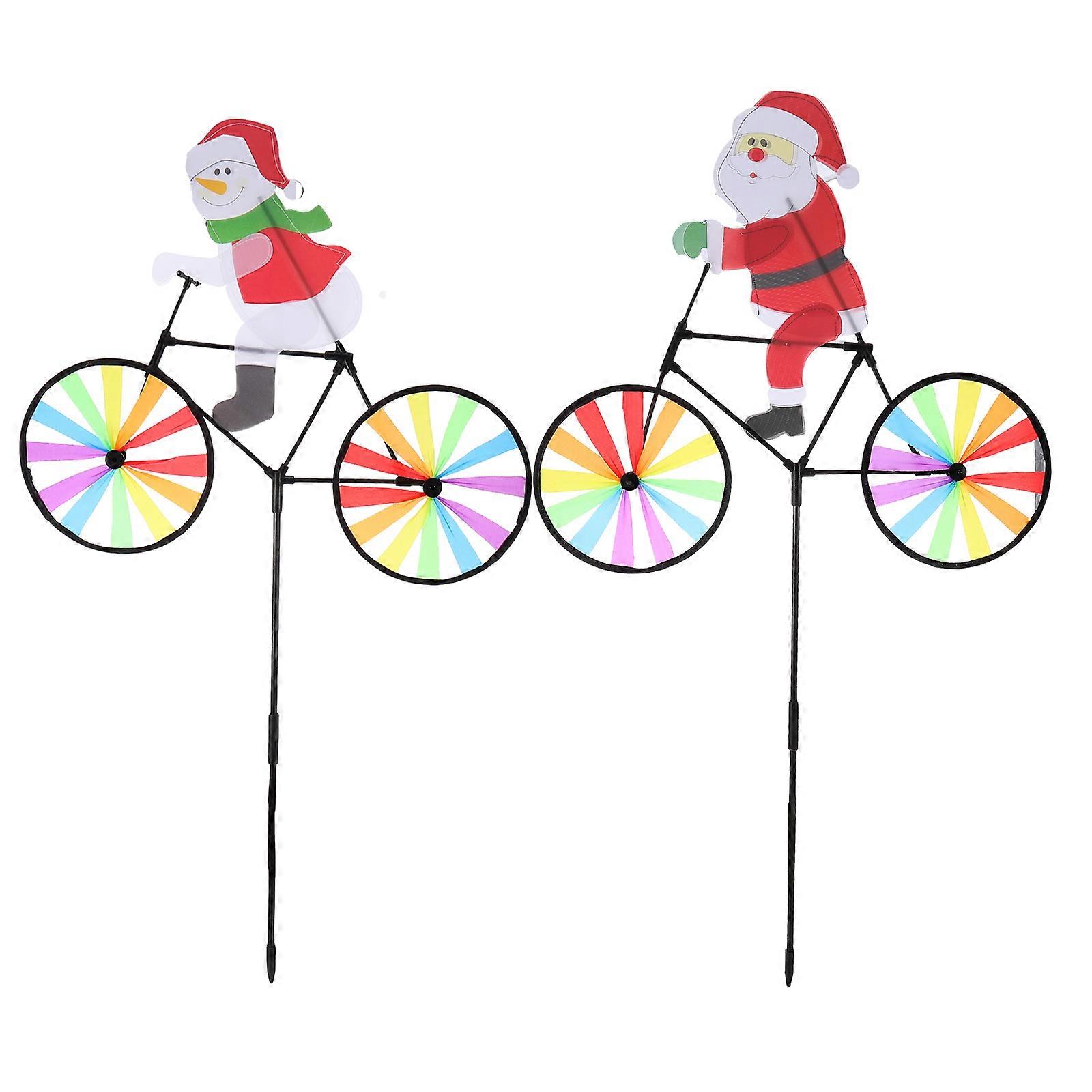 2pcs Christmas Garden Windmill Snowman Santa Wheel with Random Pattern