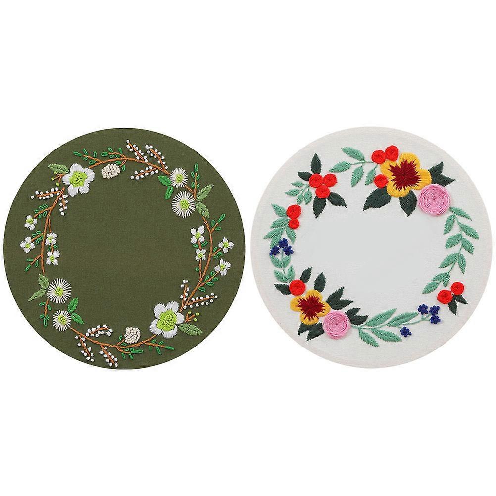 Household Stitching Tool Floral Embroidery Kit for Decor 2Sets DIY Supplies
