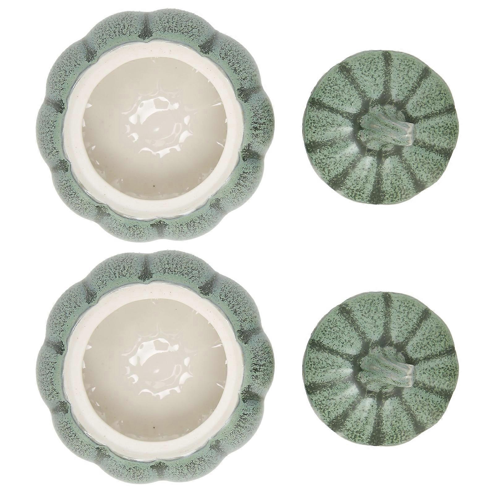 2Pcs Green Ceramic Pumpkin Tea Leaf Can 50ml 7x8cm Storage