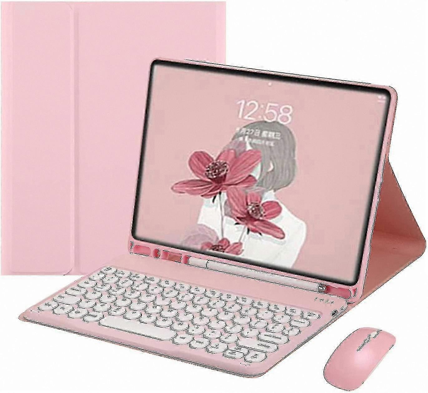 10.2-10.5 Inch Tablet Keyboard Case with Retro Round Keycaps and Mouse Color Design-Compatible with Multiple Models