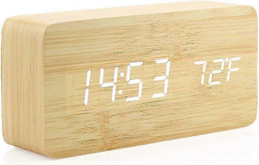 Compact Bamboo Digital Clock, Modern Design Combined With Multi-Function Display And Dual USB Charging Ports For Easy Use At Home Or In The Office 202