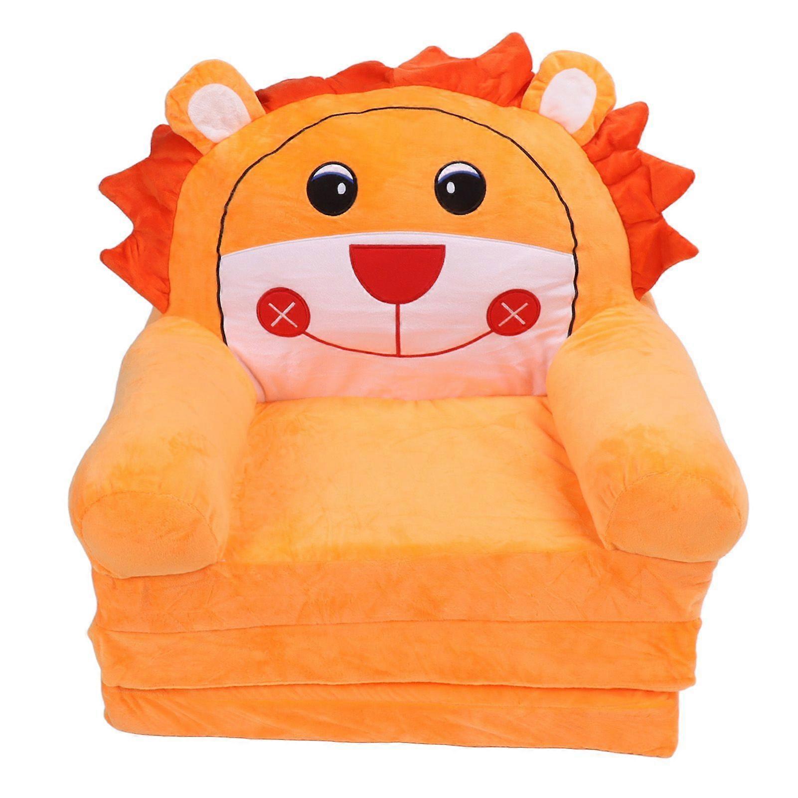 Foldable Kids Sofa Soft Breathable Flip Open Cartoon Animal Toddler Couch Bed for Living Room Bedroom Orange 3 Layers