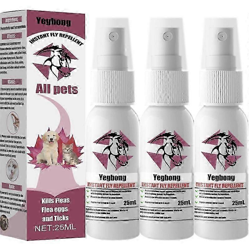3-Pack Instant Fly Repellent and Anthelmintic Spray for Horses, Targeting Fleas, Lice, and Ticks